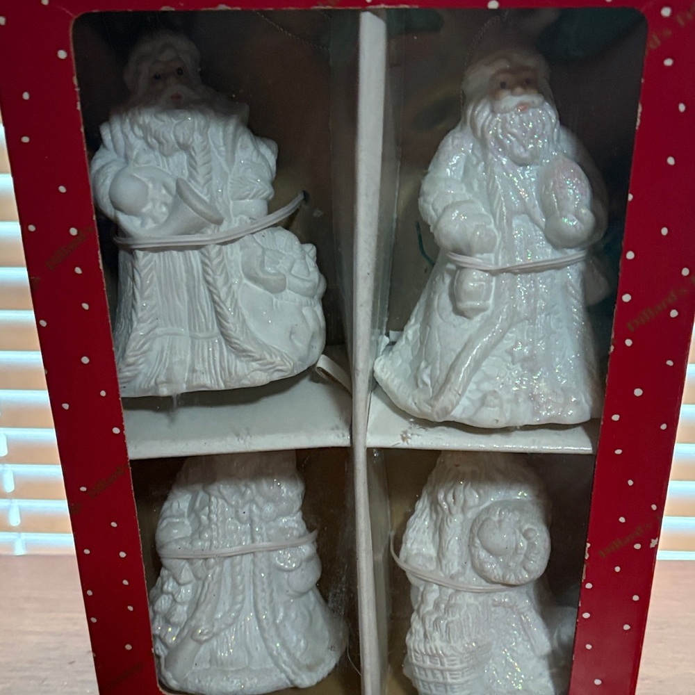 Festive White Santa Ornament Set